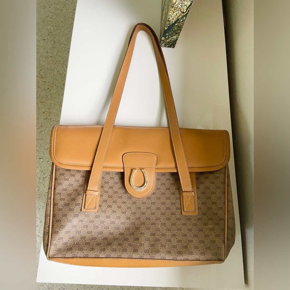 RARE Authentic Vintage Gucci Horseshoe GG Leather Shoulder Bag